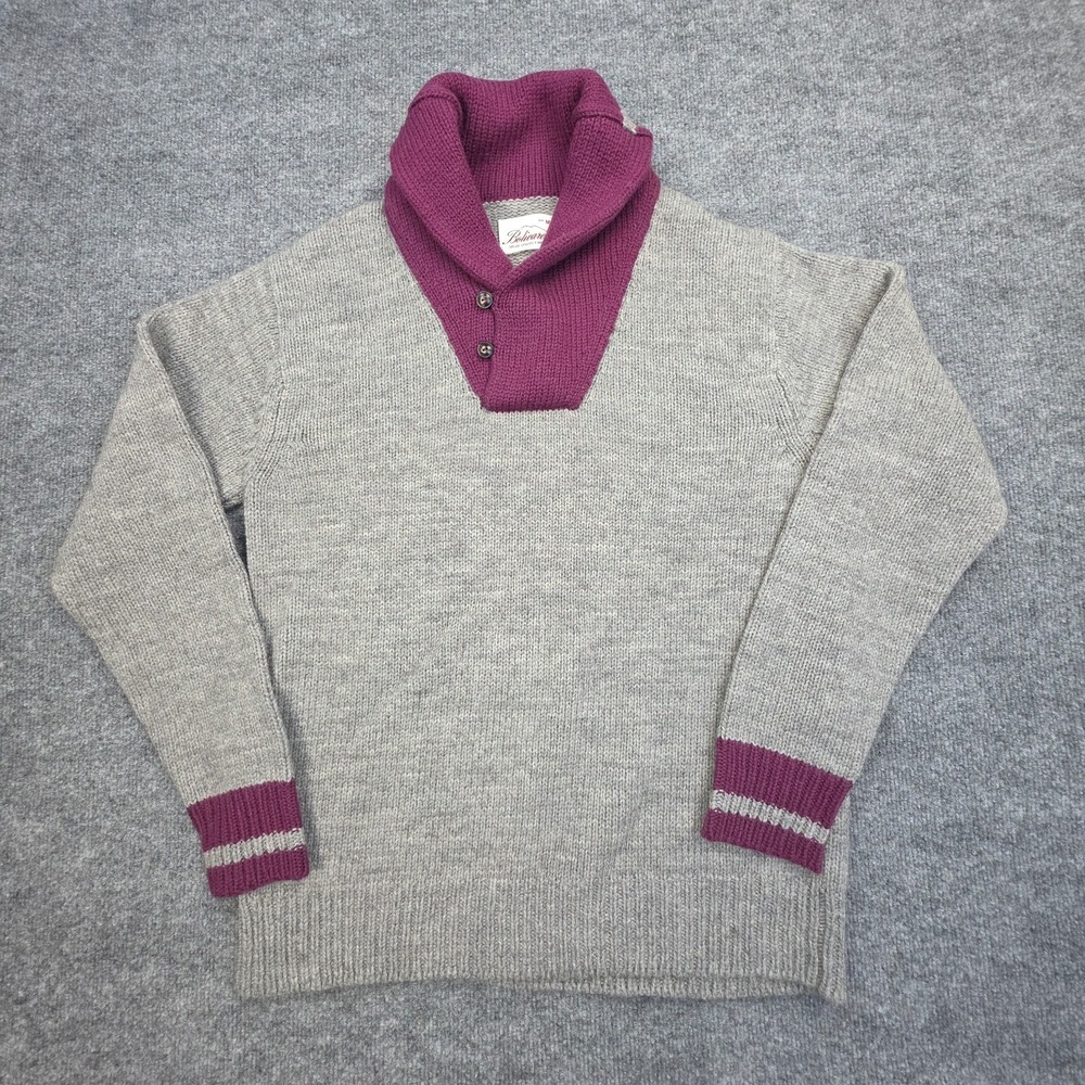 Bolivares Sweater Men's Medium Gray Red Shawl Collar Button 100% Wool NWOT